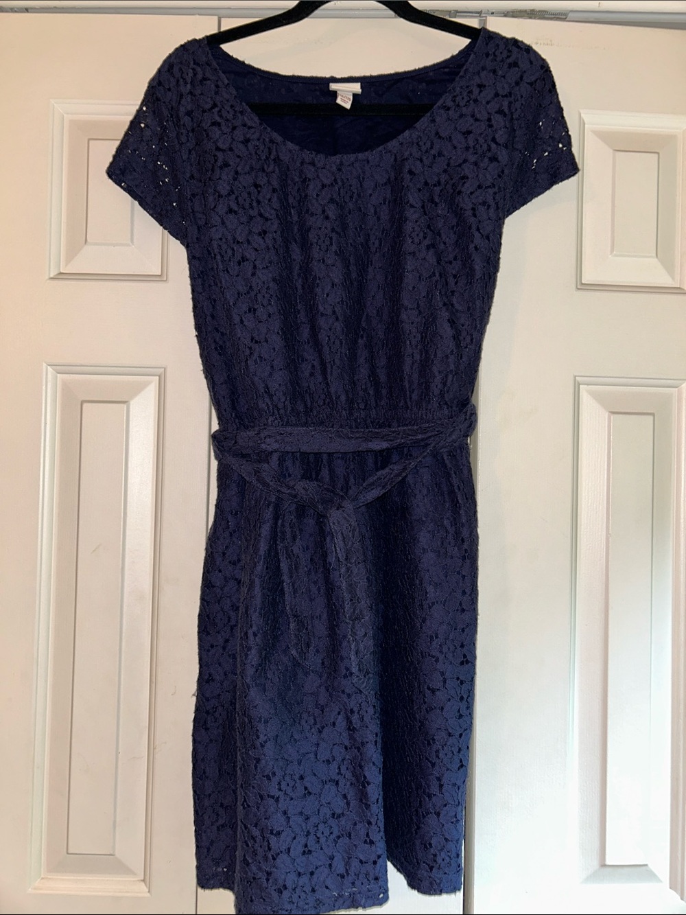 Merona Navy Floral Lace Belted Midi Dress